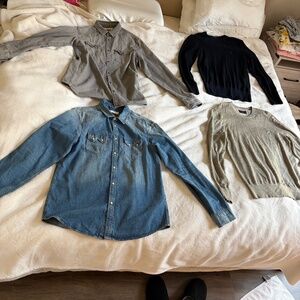 All Saints Men’s Large Bundle - 2 Denim Shirts + 2 Merino Wool Sweaters